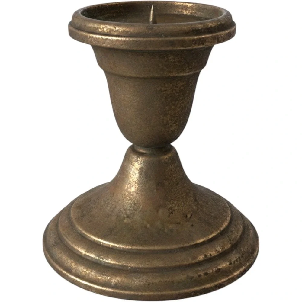 Antique Brass Pricket Candle Holder Vintage Rustic Pillar Spiked‎ Pedestal Base